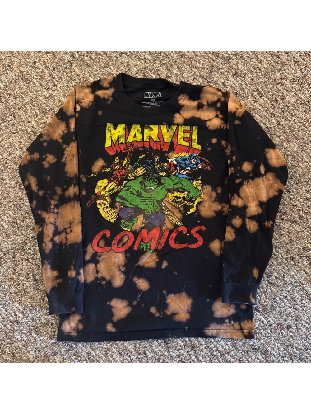 Marvel Comics Long Sleeve Tie-Dye Graphic Tee Hulk Captain America Size XS